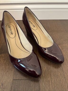 Life Stride Women's Wine Patent Wedge Pumps